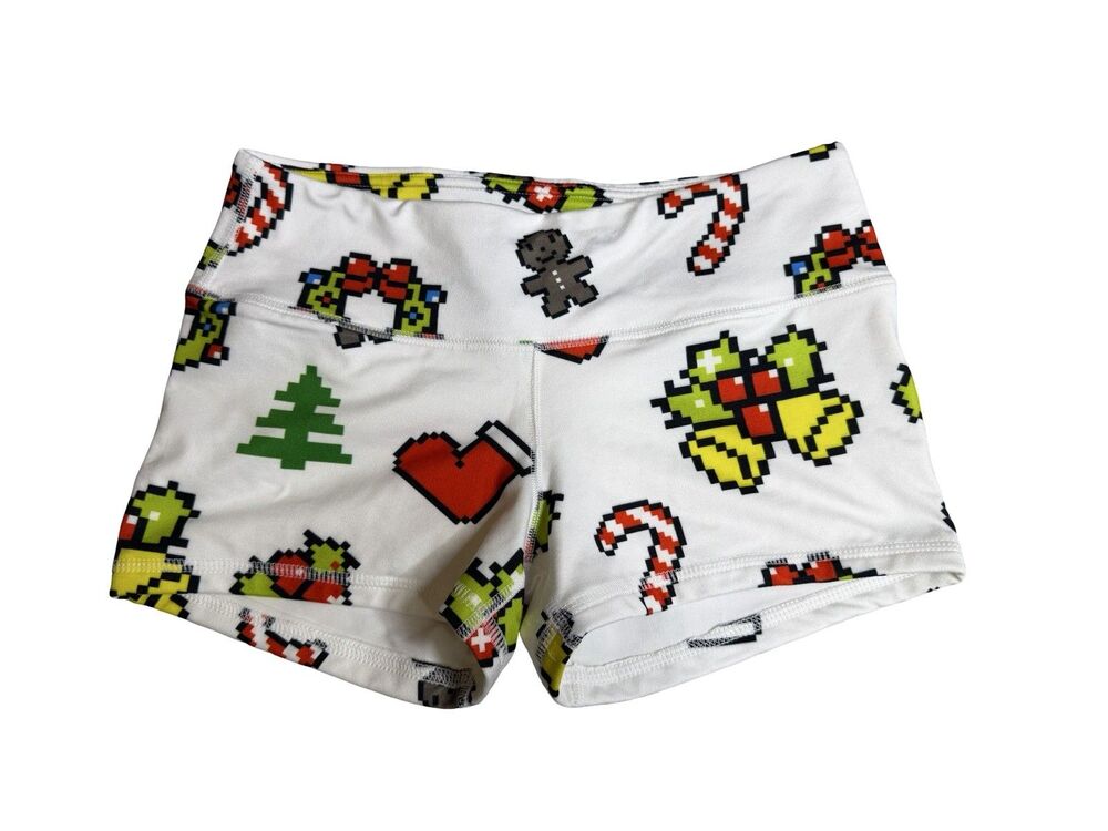 FLEO Women White digital Christmas Athletic Workout Shorts Size Small Athleisure
